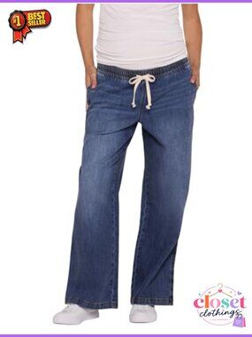 Motherhood Maternity Wide Leg Maternity Jeans Under Belly Tie Waist 30" Inseam